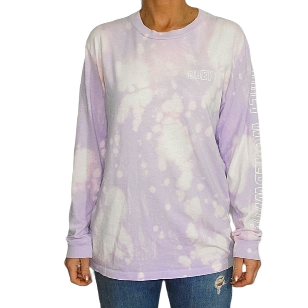 Obey Bleach Splatter Long Sleeve Shirt Size Small Purple